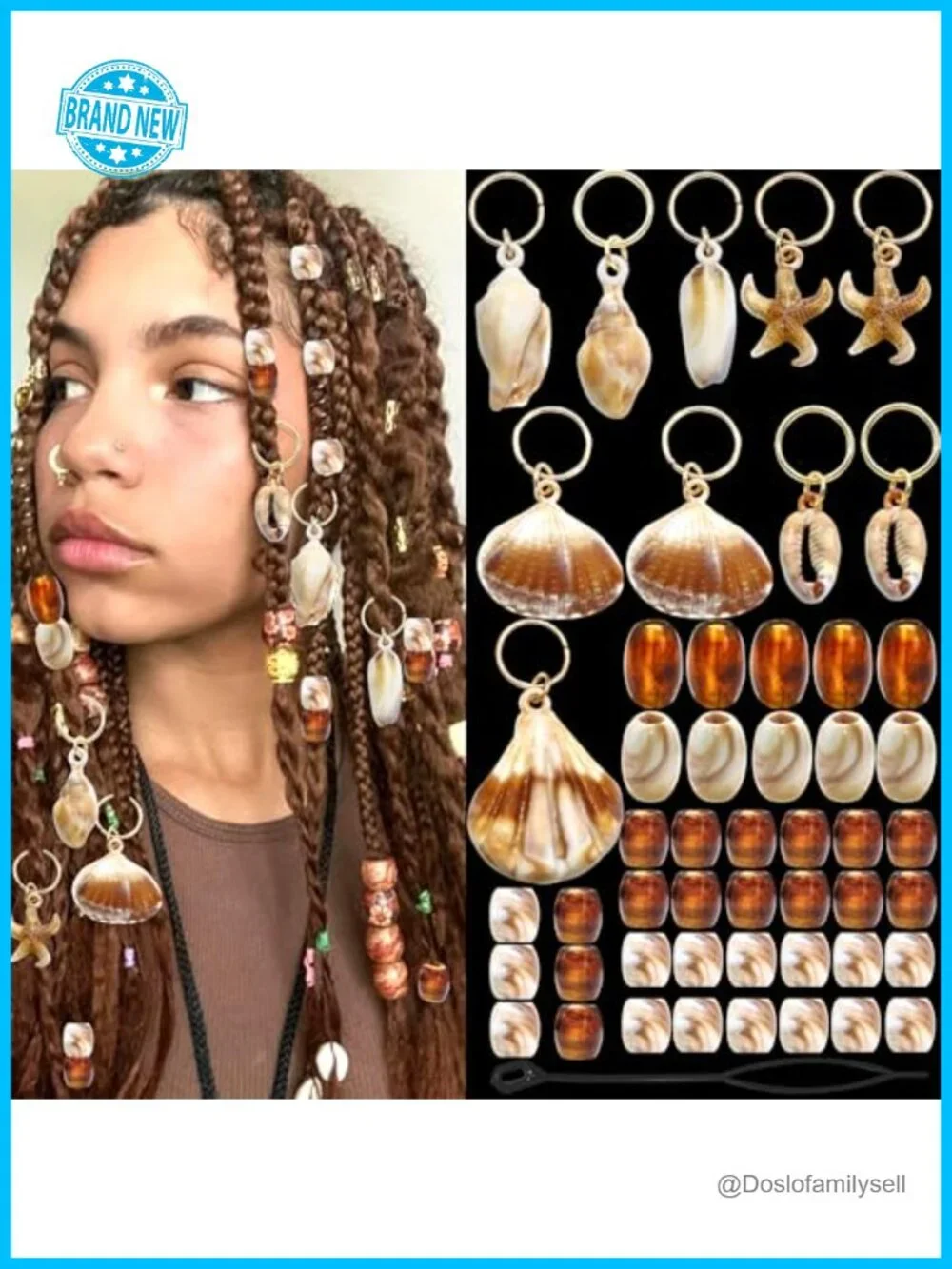 50 Pcs Shell Hair Beads for Braids Dreadlock Charms Plastic Hair Tube Beads